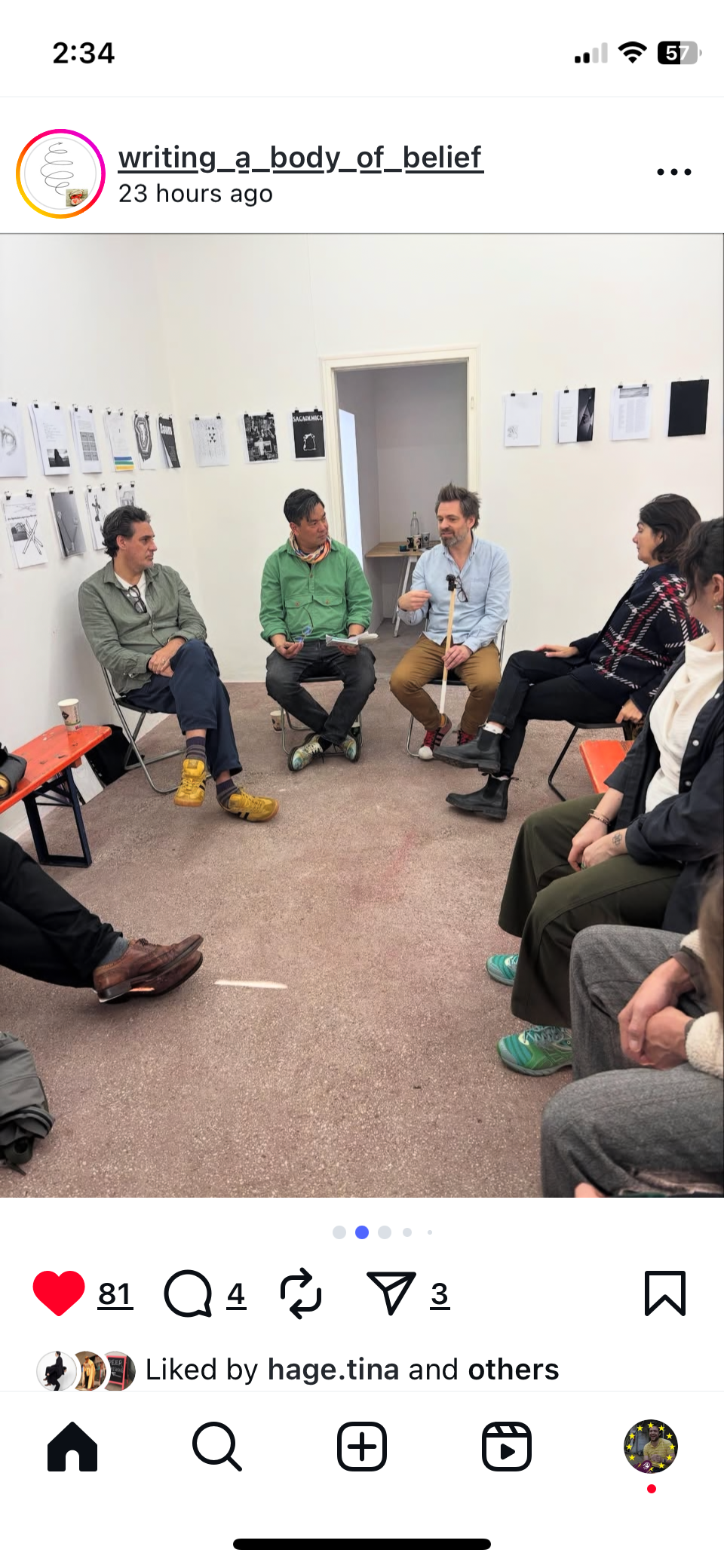 Instagram screenshot of a seated discussion at What is an Art Book? Volume 4, Space n.n