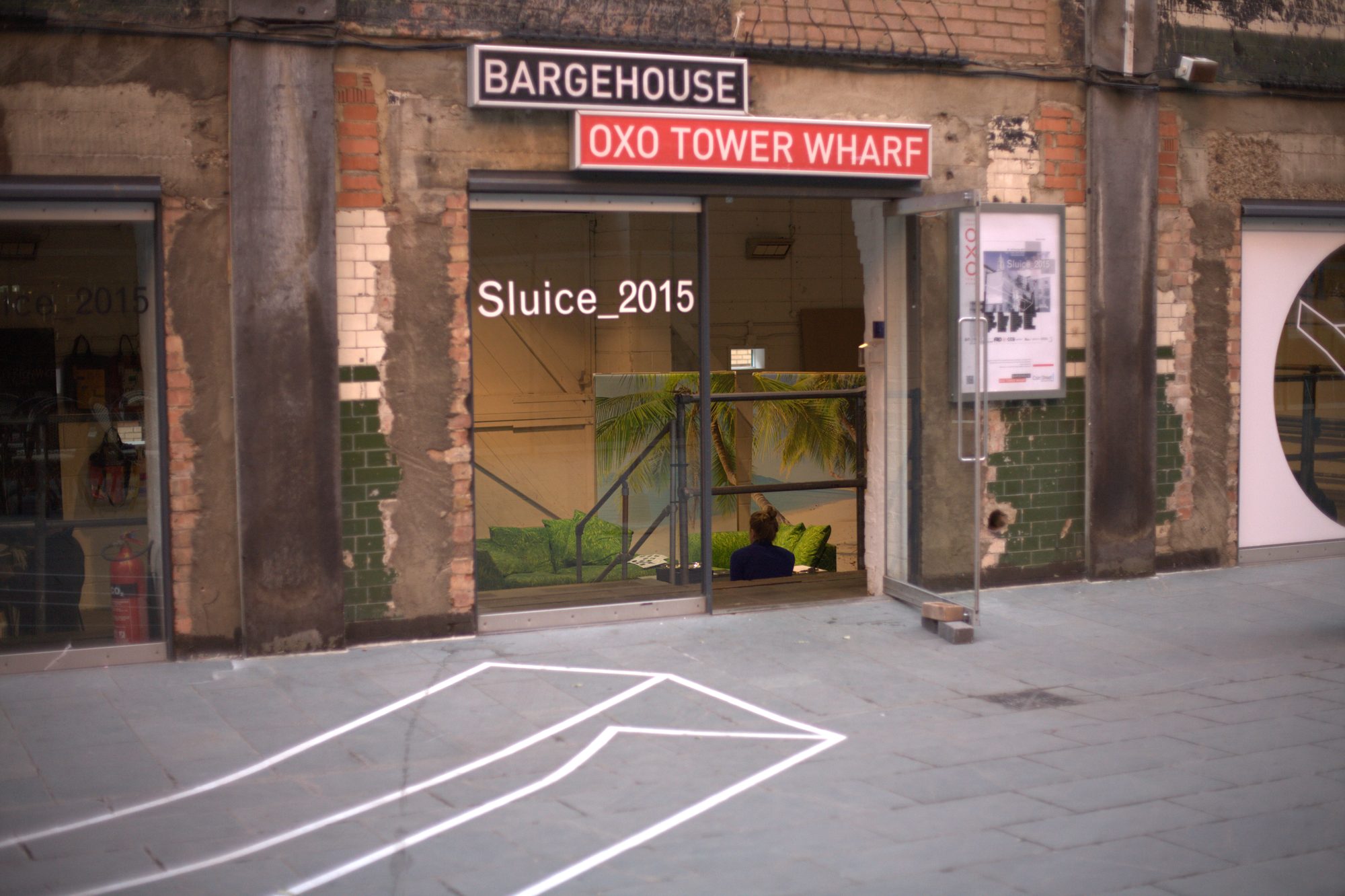 The Bargehouse entrance, Oxo Tower Wharf, Art and Labour